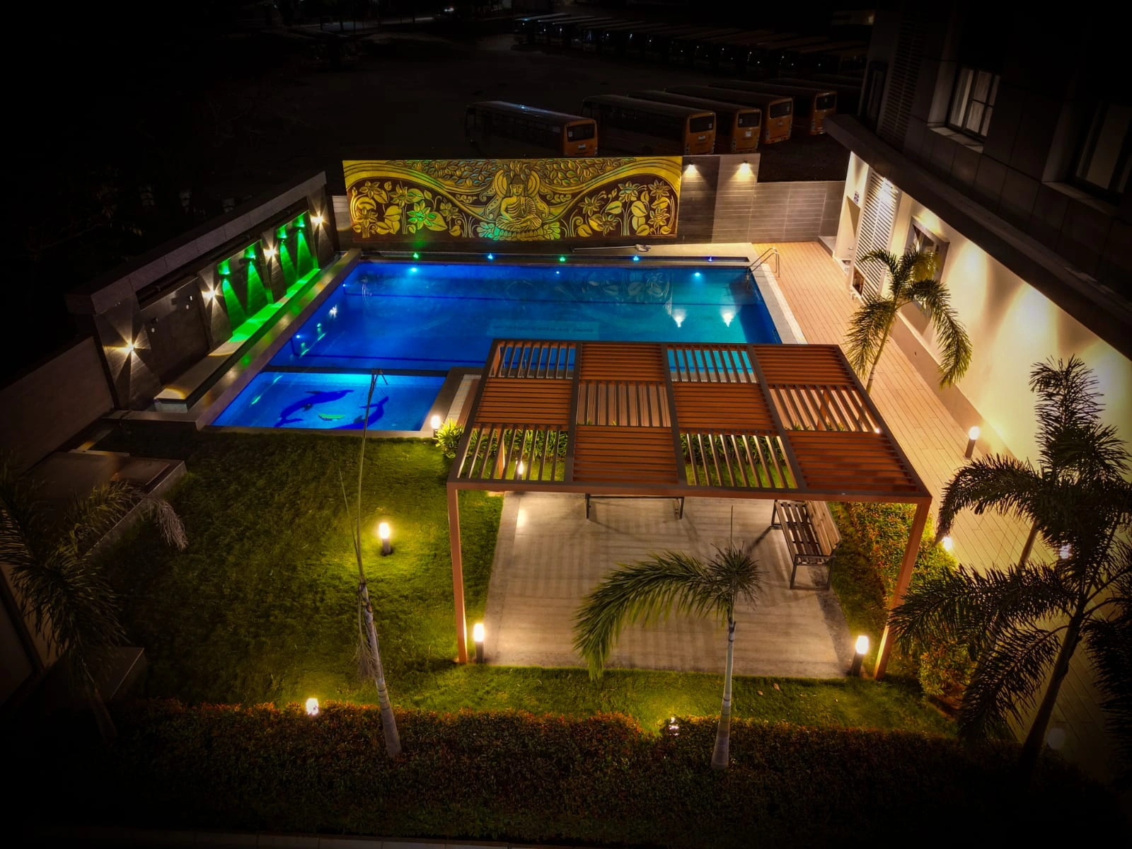 Sterling Abode Club Viva pool deck at night